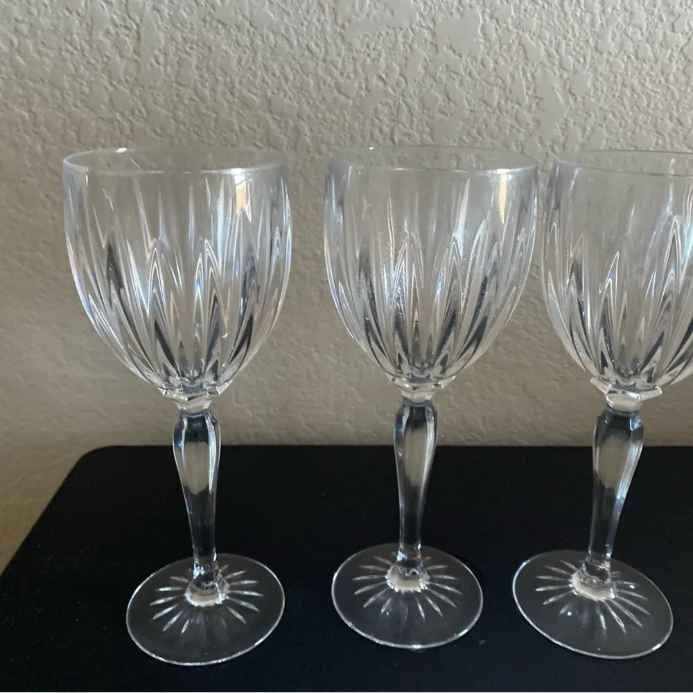 3 Cristal D'Arques-Durand Classic Crystal France Faceted Stem 8.5” Wine Goblets
